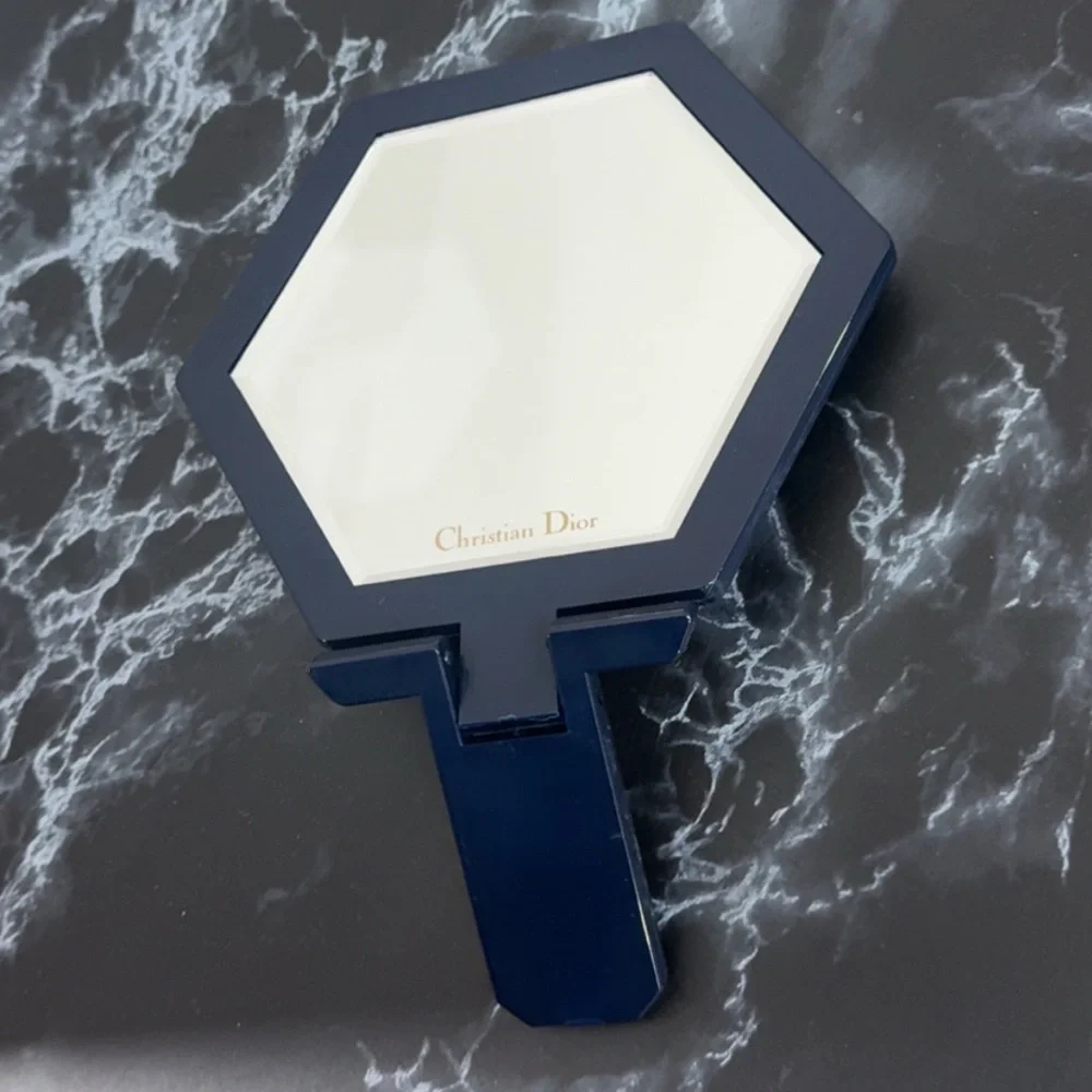 Christian Dior Quilted Makeup Pouch & Mirror Set in Navy Blue AUTHENTIC Like New